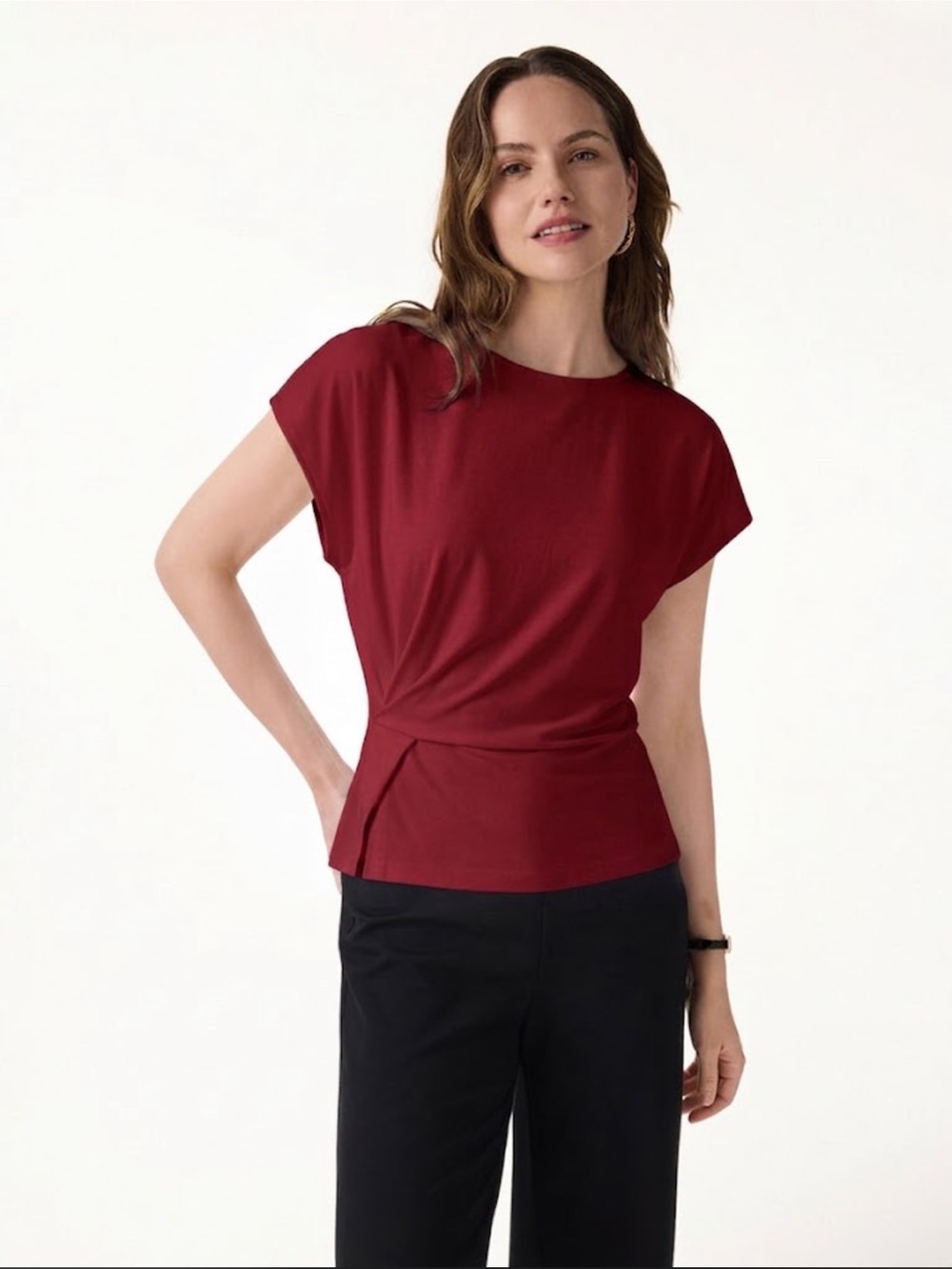 OGL Red Cooling Ponte Relaxed Round Neck Tucked Top Size Medium
